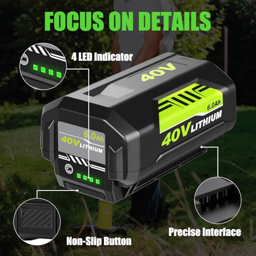 Image of Replacement for Ryobi 40V Battery 6.0Ah OP40601 OP40602 OP4075A OP40261 OP40404 OP4050A Compatible with Ryobi 40Volt Battery Cordless Tools