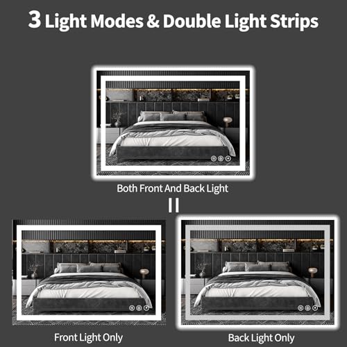 Image of Koonmi 48x28 LED Bathroom Mirror with Light, Anti-Fog, 3 Colors | Backlit + Front Lit, Dimmable Brightness, Shatterproof HD Distortion-Free Tempered Glass, Hardware Included