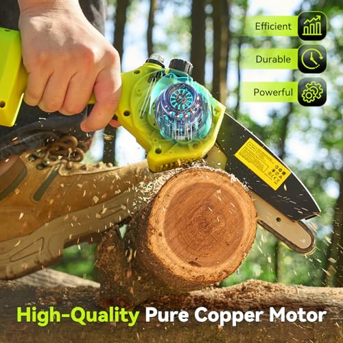 Image of Supstable 6-Inch Cordless Mini Chainsaw - 2000mAh Battery Handheld Electric Chainsaw with Auto Oiler, Lightweight Design for Tree Trimming, Wood Cutting, Camping & DIY