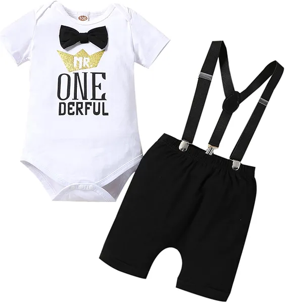 Laqualle Baby Boys Funny First Birthday Outfit Infant Boy 1st Cake Smash Clothes Bow Tie Pants Set