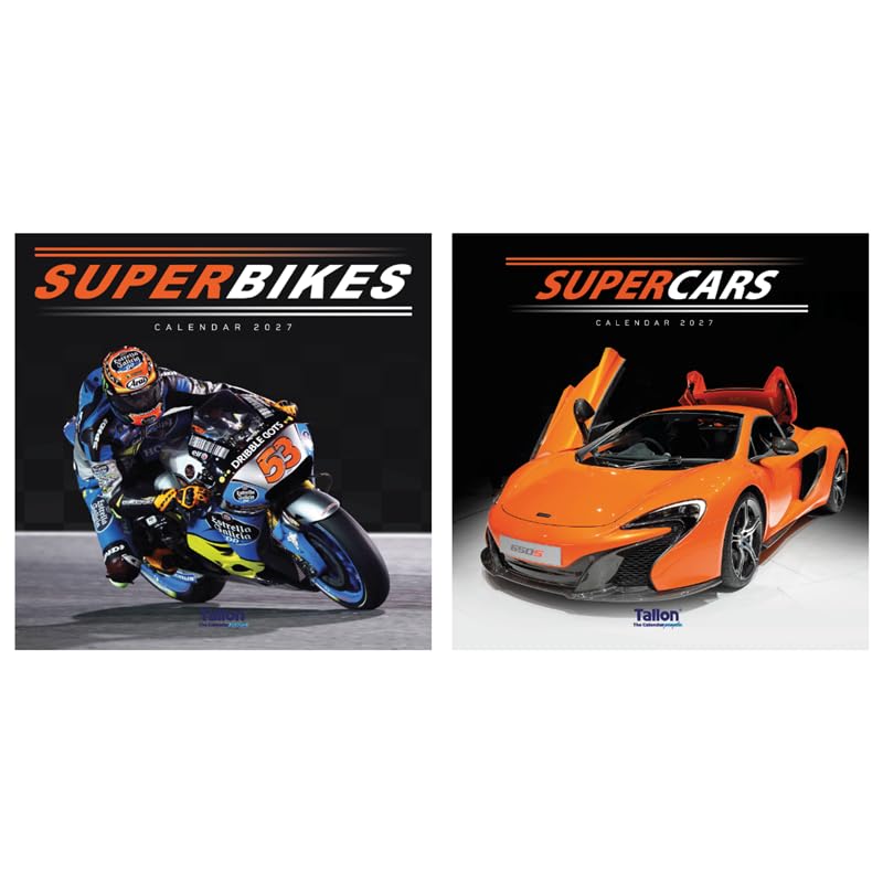 2027 Wall Calendar, 2 Pack, Monthly View, Traditional Square Calendar Month View Wall New Year Gift (Super Bikes & Super Cars)