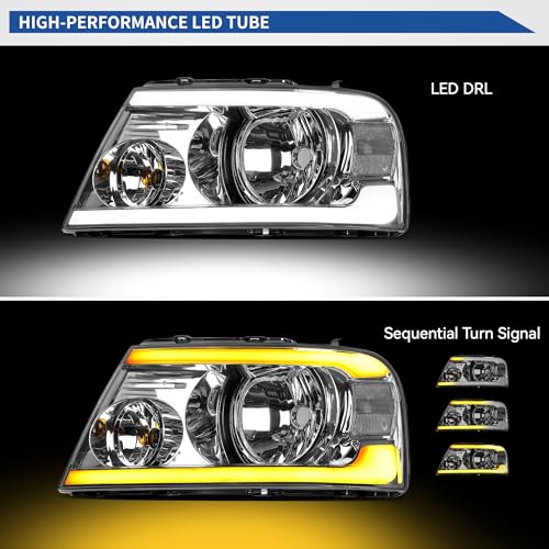Image of OEDRO Switchback Turn Signal & LED DRL Headlights Compatible with 2004 2005 2006 2007 2008 Ford F-150 /06-08 Lincoln Mark LT Pickup Headlamps Replacement Smoke Lens