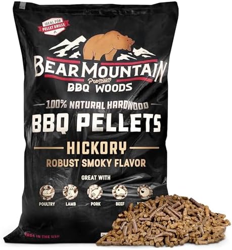 Bear Mountain All Natural Wood Pellets for Smoker, Grill & BBQ, 40 Lbs, Hickory - Premium Hardwood Barbecue Pellets for Indoor and Outdoor Grilling