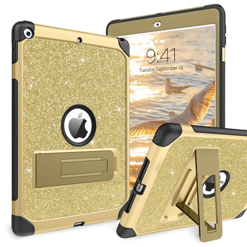 YINLAI for iPad 10.2 Inch Case, iPad 9th 8th 7th Generation Case with Kickstand Holder Women Kid Men Heavy Duty Shockproof Protective Tablet Cover for iPad 9th 8th 7th Gen 2021/2020/2019, Gold