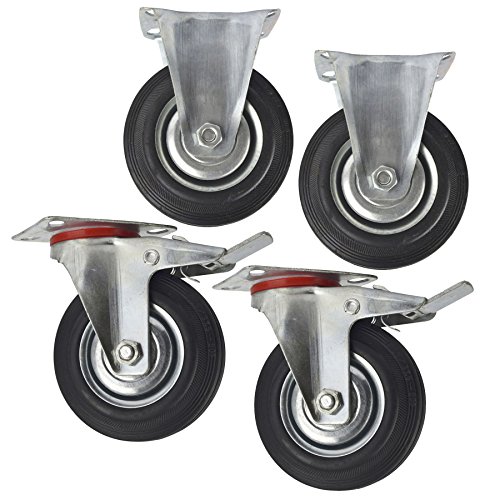 Roues pivotantes 125mm et fixes en caoutchouc avec frein pour chariot lot de 4