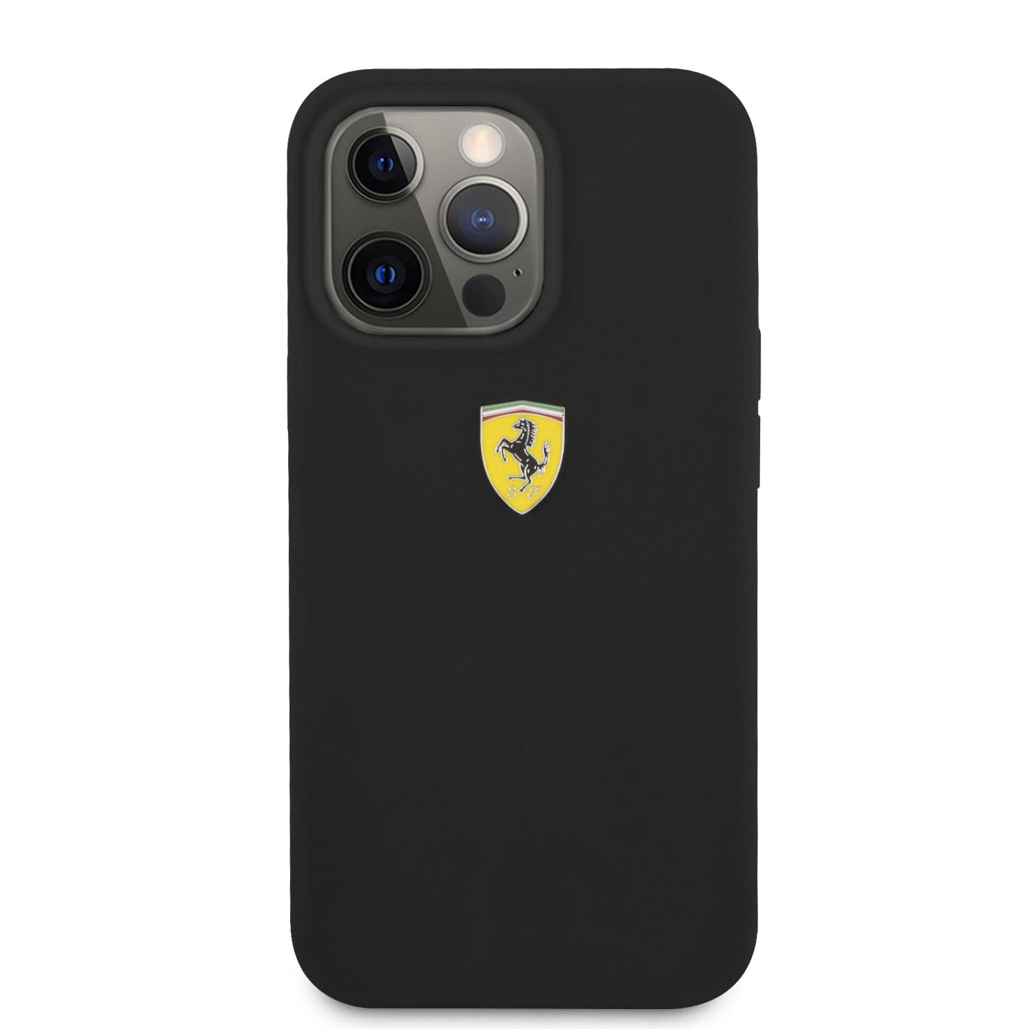 CG MOBILE Ferrari - Carcasa de teléfono para iPhone 13 Pro en Color Negro con Interior de Microfibra, Carcasa Protectora de Silicona Suave y antiarañazos fácil de enganchar, absorción de Golpes y