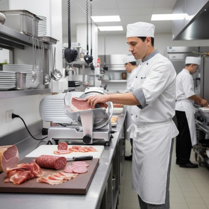 Affettatrice per macelleria grigio affettatrice con lama 250 mm affettatrice professionale taglio preciso affettatrice per carni e prosciutti, affettatrice regolabile 0-12 mm macelleria salumi