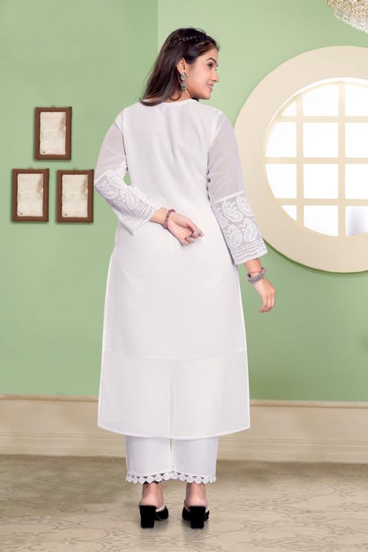 Image of IMPEX Hand Embroidered Chikankari Georgette Kurta for Women