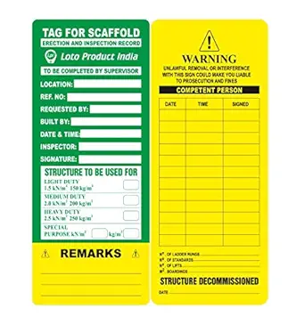 Loto Product India Scaffolding Insertion Tag with Erection & Inspection Record Structure. - Set Of 10