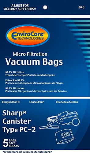 EnviroCare Replacement Micro Filtration Vacuum Cleaner Dust Bags made to fit Sharp Type PC-2 Canisters 5 pack