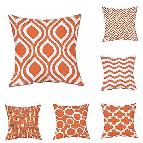 SIMPVALE Funda de almohada con patrones geométricos, 6 unidades, 45 x 45 cm, color naranja Cover