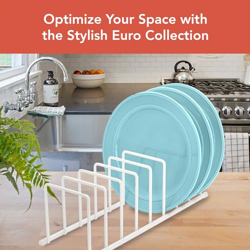 Image of Spectrum Euro Cutting Board Holder Stand for Countertop or Inside Kitchen Cabinet Organization Matte White, 8 Slot Cutting Board Drying Rack or Cabinet Plate Bakeware Storage Organizer
