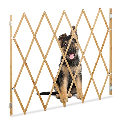 Relaxdays Cancelletto di Sicurezza per Cani, Recinzione Allungabile Fino a 130 cm, Alto 87,5-100 cm, in bambù, Naturale