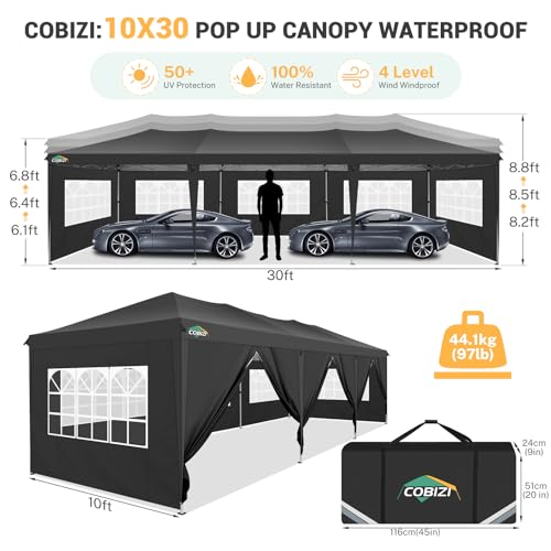 Cobizi 10x30 Pop Up Canopy Tent with 8 Removable Sidewalls for Outdoor Parties