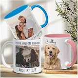 Custom Mug with Pictures Text Logo 11oz 15oz Ceramic, Personalized Coffee Mugs with Photo Text, Custom Photo Mug Gift for Men Women, Customize Coffee Cup for Family Mom Dad Grandma Grandpa Friend