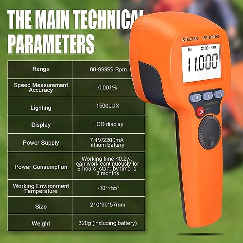 Image of BTMETER Handheld Stroboscope 60-99,999 RPM Strobe Light Tachometer BT-DT10S | Non Contact Motor Engine Speed Analyzer Measure Hz /Velocity (Adjustable), LED RPM Gauge with Accuracy 0.001%, Data Storage