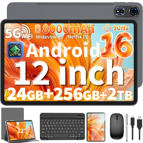 Image of JJGJ Android 16 Tablet with Keyboard - 12 Inch Tablets, Silver Case