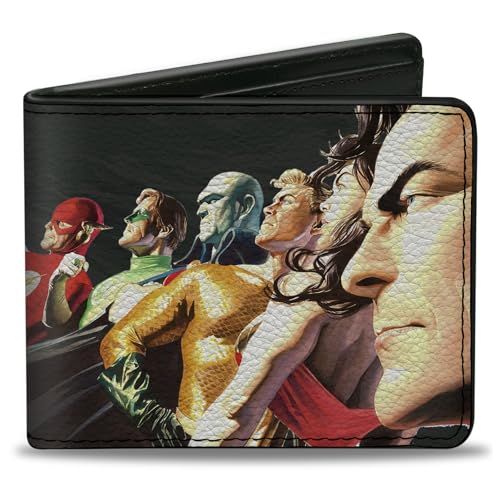 Buckle-Down Men's DC Comics Wallet, Bifold, League Justice 1 Superhero Variant Cover Pose Grays, Vegan Leather, 4.0