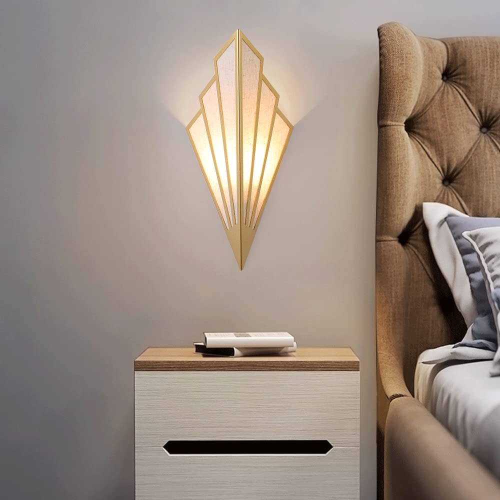 Apliques de pared Art Deco para interiores Lámpara de montaje en pared en forma de abanico, pantalla de lino antiguo Lámpara de pared con enchufe E14 Accesorio de iluminación para sala de estar Dormit