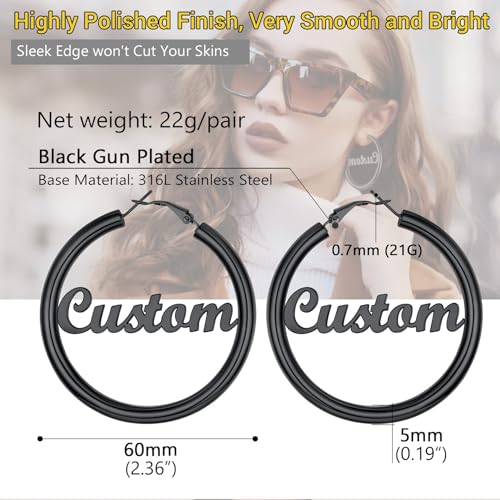 Image of Stainless Steel Chunky Hoop Earrings For Women, Minimalist and Chic, Black /Gold Plated, Round Hoops Earrings Hypoallergenic, Size: 30mm /40mm /60mm /80mm, Come with Box