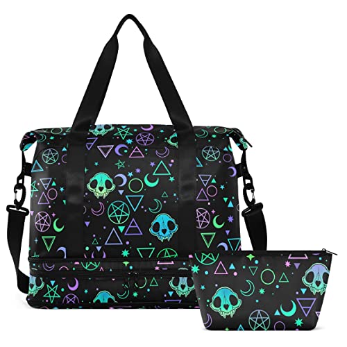 Travel Duffel Tote Bag Magic Skulls Sports Duffel Bag with Wet Pocket Weekender Overnight Bag for Women Men Gym Bag, Carry On Bag Hospital Bag for Labor and Delivery - Main Image