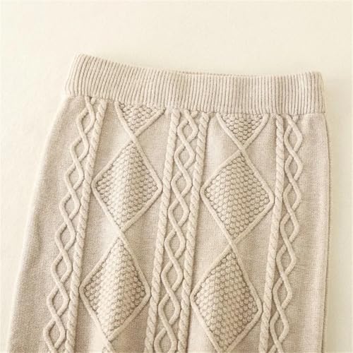 ERFMFKL Women Solid Thick Knitted Slim Skirt Casual Elastic High Waist Straight Mid-Length Skirts2