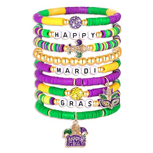 NVENF Rainbow Heishi Bracelets for Women Stackable African Vinyl Disc Bead Stretch Bracelets Bohemia Layered Surfer Bracelets Summer Beach Accessory