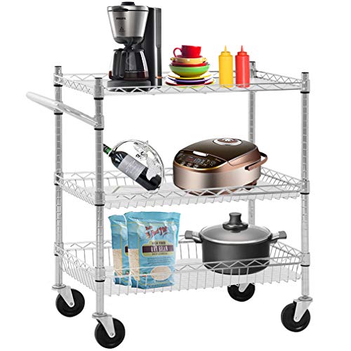 Heavy Duty Utility Cart Wire 3 Tier Rolling Cart Organizer NSF Kitchen Cart on Wheels