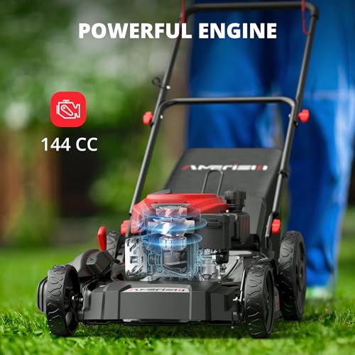 AMERISUN 21-Inch 3IN1 Gas Push Lawn Mower, 144cc 4-Cycle OHV Engine, Mulch/Bag/Side Discharge, 6-Position Height Adjustm - Additional View