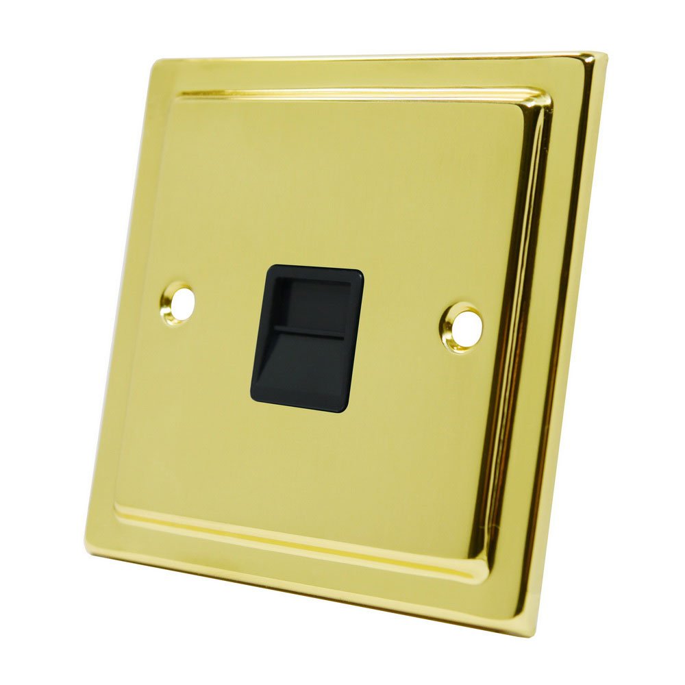 Victorian Polished Brass Telephone Master Socket Black Insert - BT Phone Primary Socket