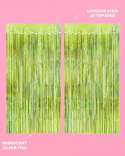 Image of xo, Fetti 2pk Lime Green Foil Curtain | Last Pickle Bachelorette, Margarita | Party Decorations, Party Supplies, Birthday Photo Booth, Margarita Bach Decor, Bridal Shower Backdrop