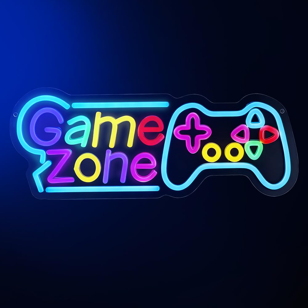LUFEIS Game Zone Neon Sign, 38cm Colorful LED Gaming Neon Sign for Wall Decor, USB Powered Gaming Neon Light for Game Room, Bedroom, Man Cave, Gifts for Gamers, Dimmable
