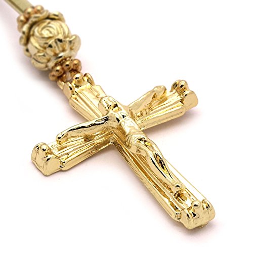 Mens Hip Hop 8Mm Gold & Black Tone 32" Glass Beaded Chain Rosary Prayer Hand & Jesus Cross Necklace #TOP3