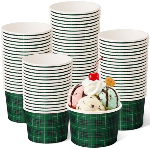 Image of Zopeal 50 Count Green and Black Checkered Ice Cream Cups 9 oz Race Car | Disposable Dessert Bowls, Paper Ice Cream Bowls, Birthday Party Supplies, Snack Cups Sundae Picnic Yogurt Bowls for Food