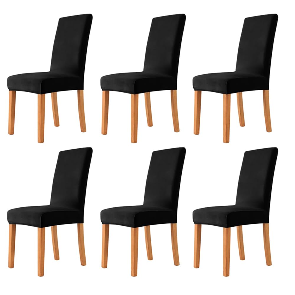 RATSTONE Fundas Sillas,Fundas para Sillas,Funda Silla,Funda de Silla de Terciopelo, Protector de Silla Lavable para Cocina Restaurante Hotel Banquete de Bodas (Negro, 6 Piezas)
