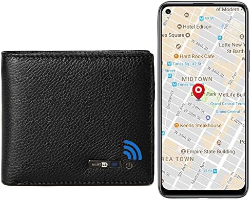 Anti-Lost Bluetooth Wallet Tracker & Finder GPS Position Locator Mens Slim Minimalist trackable Cool Leather Wallet Credit Card Holder Gifts with Box