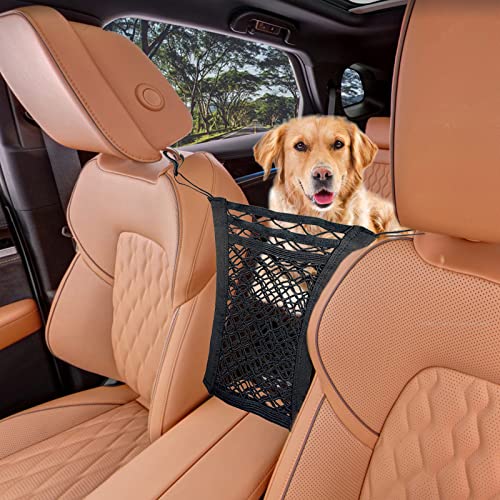 Image of Vrasly 3-Layer Car Mesh Organizer, Car Net Pocket, Car Organizer Storage Between Front Seats, Multifunctional Car Seat Organizer, Barrier of Backseat Pet Kids, Driver Storage Netting Pouch