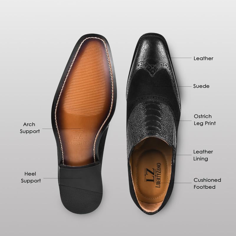 LIBERTYZENO Mens Ostrich Leg Print Suede & Genuine Leather Adults Noble Loafers Slip On Shoes for Prom Graduation3