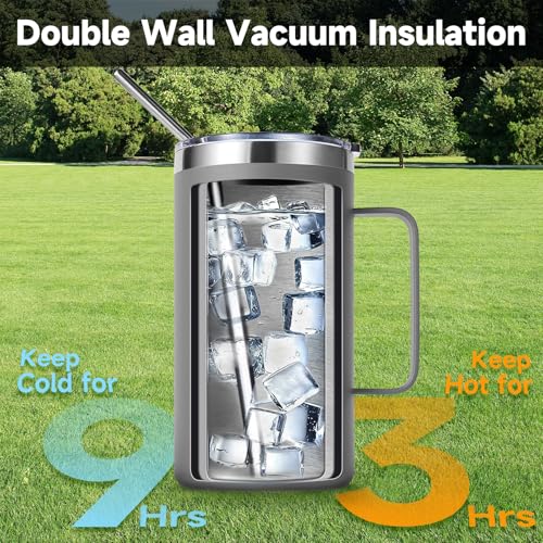 Volhoply 650ml Kaffee-Thermobecher, doppelwandiger Vakuum-isolierter Edelstahlbecher mit Griff, lebensmittelechter 18/8-Edelstahl… – Ansicht 5