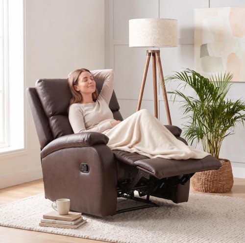 Image of Royaloak Nova Leatherette Recliner 1 Seater, Manual Recliner Chair with High Backrest, Tufted Design, Padded Armrests & Soft Cushions, Living Room Recliner Sofa, Brown