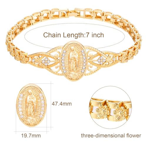 Gold Catholic Bracelet for Women-14k Gold Plated Bracelet,Hypoallergenic Non Tarnish Trendy Jewelry,Dainty Stainless Steel Cubic Zirconia Religious Baptism Virgin Mary Bracelets Gifts for Her4