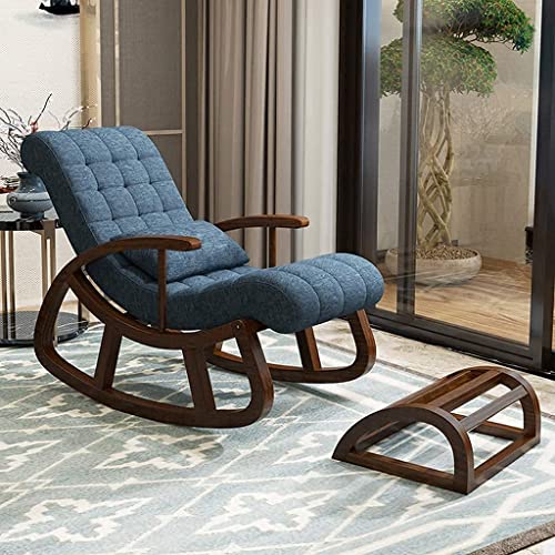 Image of CRAFTCITY Sheesham Wood Elegant Rocking Chair with Pillow and Matching Foot Stool /Living Room Chair /Rose Wood Rocking Chair /Single Seater Sofa with Footrest,Pre-Assembled (Blue 1)