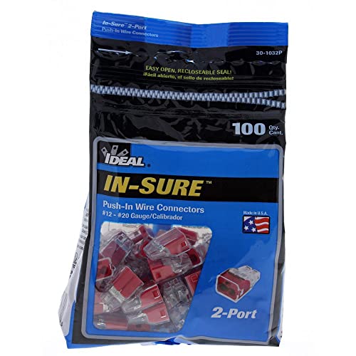 Ideal In-Sure 30-1032P 32 Red Non-Twist 2 Port Connector for Solid, Stranded, and Tin Bonded Wire (100 Pack)