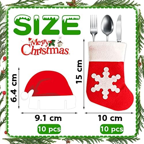 Christmas Cutlery Holders Christmas Glass Decorations Christmas Table Decoration with Christmas Hat Card Christmas Cutlery Holder for Xmas Christmas Party Kitchen Supplies
