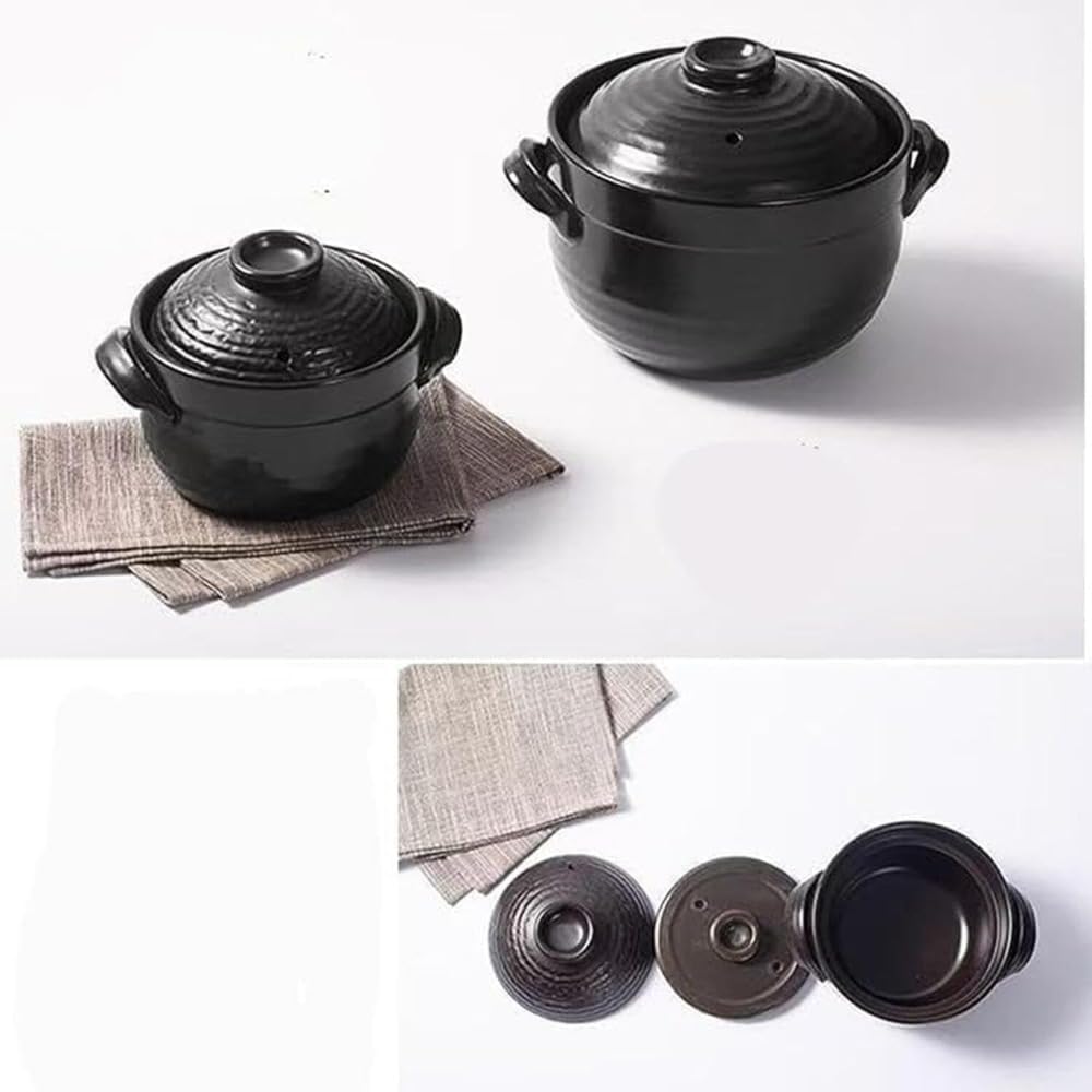Amazon | IWEJ 炊飯器 3 合炊き 萬古焼風 二重蓋土鍋 黒釉メタル