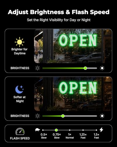 Image of 40 x 12 Inch LED Open Sign for Business - Timer via BT APP & Remote Control, Ultra Bright Large Open Sign with 14 Flash Modes, 6 Dimming Levels & 6 Speed Control for Salon Cafe Restaurant(Green & White)