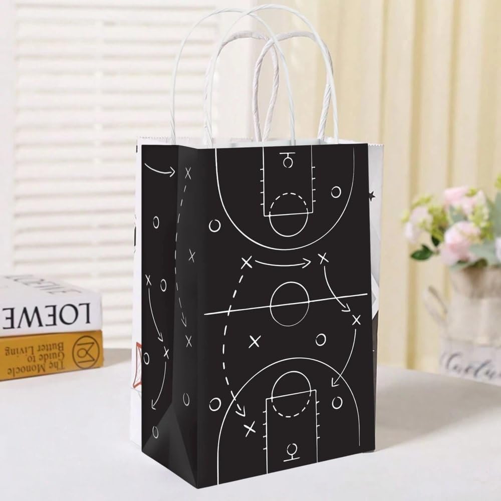 Amscan Lot de 48 sacs en papier kraft noir et blanc Basketball Alley Oop – 20,3 x 12,7 cm – Parfaits pour l'emballage cadeau et les cadeaux de fête