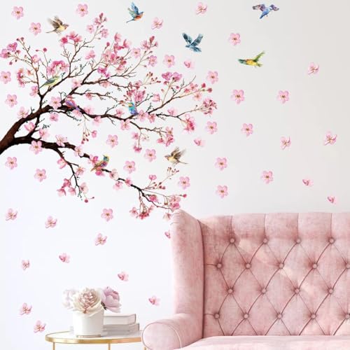 Vinilo decorativo con flores y pájaros rosa 30x60 cm miniatura 6