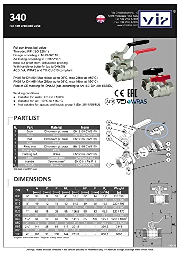 Valvola a sfera in ottone a passaggio totale PN40