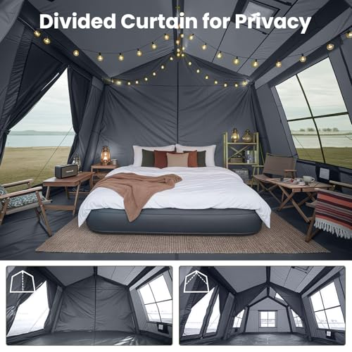 Image of Inflatable Tents for Camping, Blow Up Tent with Hand Pump, Easy Setup Inflatable Hot Tent with Stove Jack, Waterproof Oxford Air Glamping Tents for Camping Adult 4 /6 /8 /10 /12 Person Upgrade Version